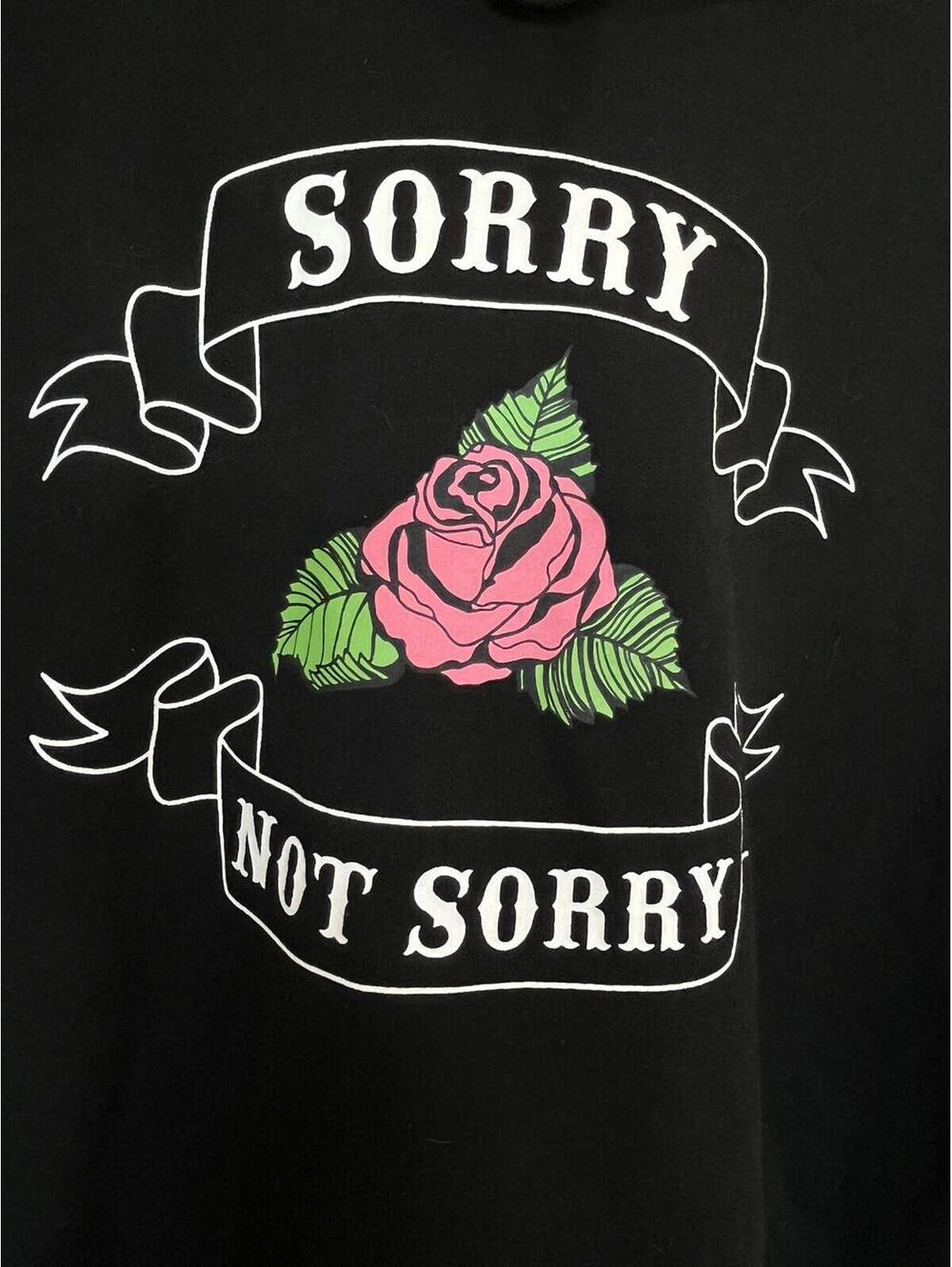 Hoodie "Sorry not Sorry" Cold Crush Womens Black with roses size M 1104.2